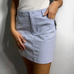 Blue and white checkered skirt